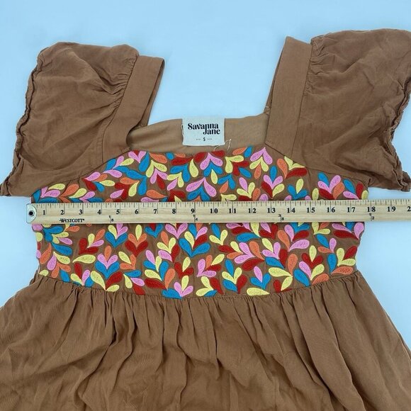 Savanna Jane Size Small Tunic Mini Dress Brown Pink Red Blue Yellow Embroidered - Picture 8 of 11